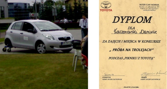 Pierwsze miejsce w próbie na trolejach wśród instruktorów krakowskich na Pikniku z Toyotą w 2008r.